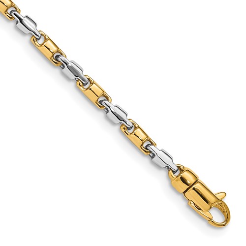 14K Two-tone 2.5mm Hand Polished Fancy Link Bracelet with Lobster Clasp, 7"