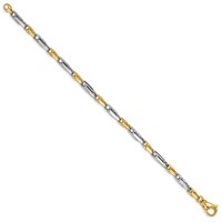 14K Two-tone 5mm Hand Polished Fancy Link Bracelet with Fancy Lobster Clasp, 8.5" view 2