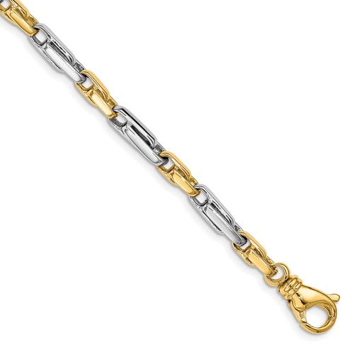 14K Two-tone 5mm Hand Polished Fancy Link Bracelet with Fancy Lobster Clasp, 8.5"