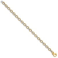 14K Two-tone 6.5mm Hand Polished and Textured Fancy Link Bracelet with Fancy Lobster Clasp, 8.5" view 2