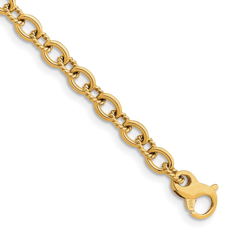 14K 22 inch 7.8mm Hand Polished and Textured Fancy Link with Fancy Lobster Clasp Chain