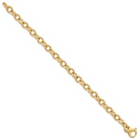 14K 7.8mm Yellow Gold Hand Polished and Textured Fancy Link Bracelet with Fancy Lobster Clasp, 8.5" view 2