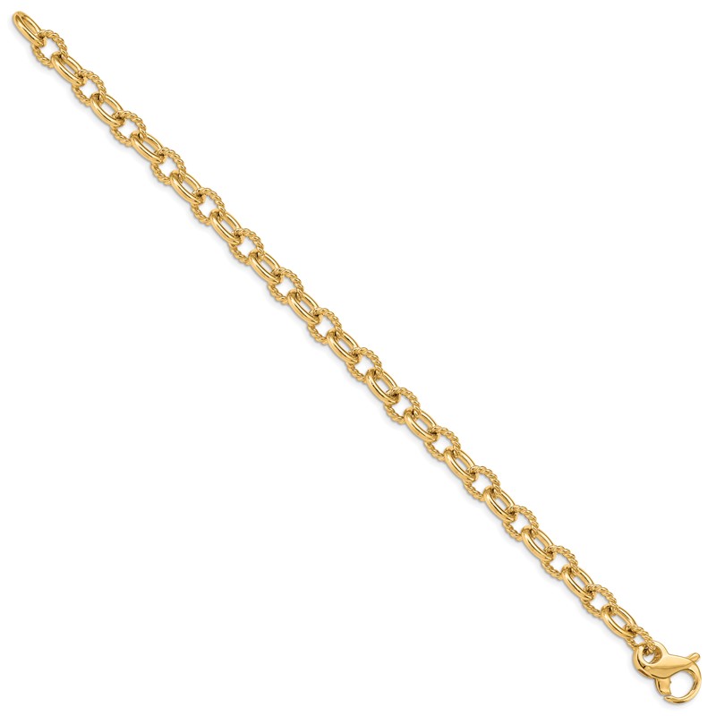14K 8.5 inch 7.8mm Hand Polished and Textured Fancy Link with Fancy Lobster Clasp Bracelet