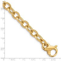 14K 7.8mm Yellow Gold Hand Polished and Textured Fancy Link Bracelet with Fancy Lobster Clasp, 8.5" view 3