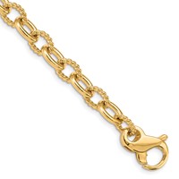 14K 7.8mm Yellow Gold Hand Polished and Textured Fancy Link Bracelet with Fancy Lobster Clasp, 8.5" view 1