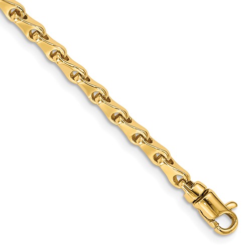14K 3.4mm Yellow Gold Hand Polished Fancy Link Bracelet with Lobster Clasp, 8.25"