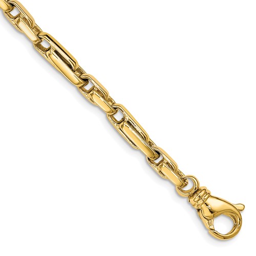14K 5mm Yellow Gold Hand Polished Fancy Link Bracelet with Fancy Lobster Clasp, 8.5"