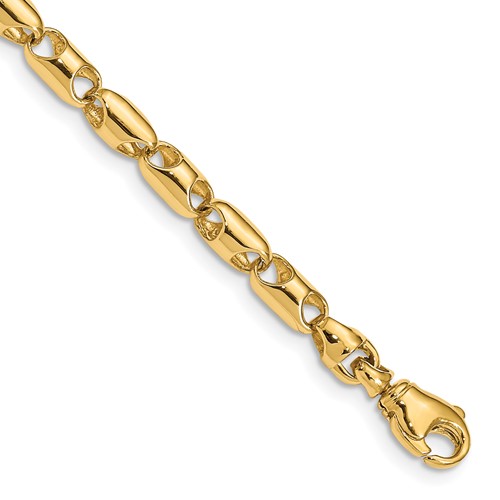 14K 4.1mm Yellow Gold Fancy Barrel Link Chain with Fancy Lobster Clasp, 24"