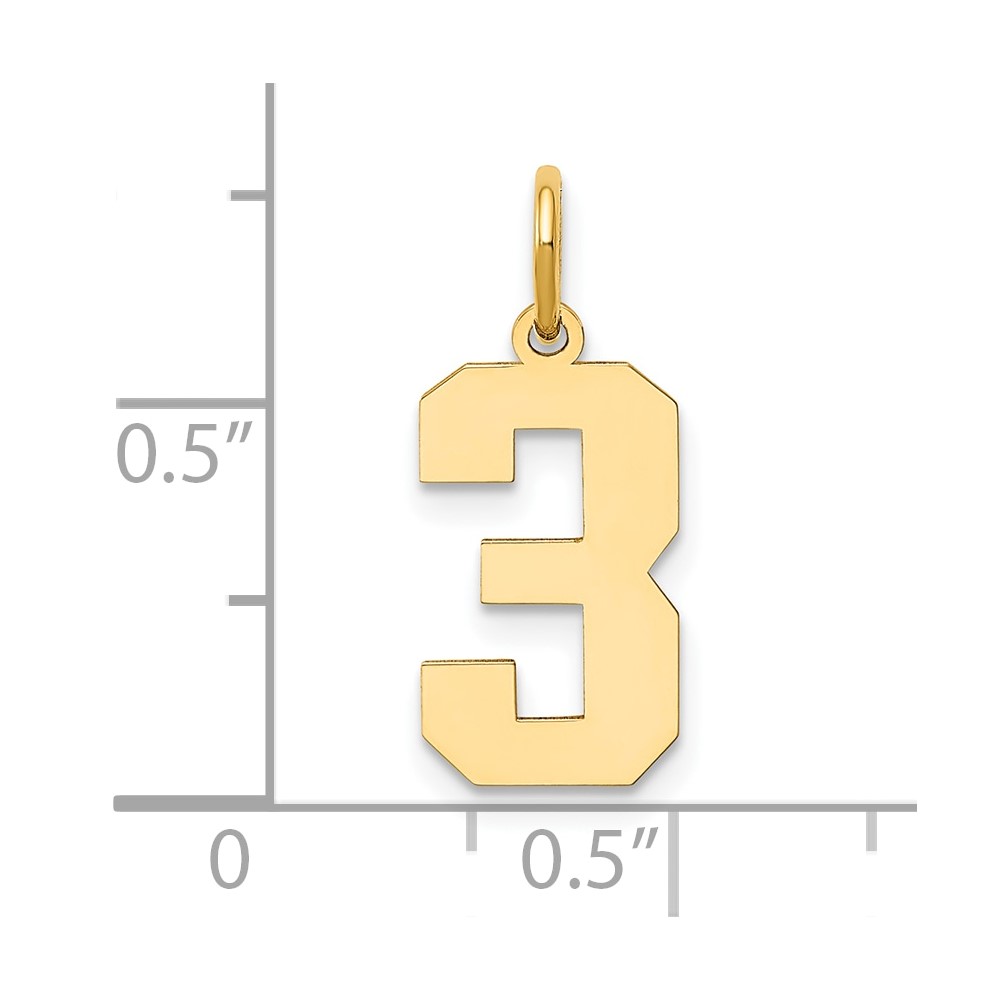 14k Medium Polished Number 3 Charm (LM03)