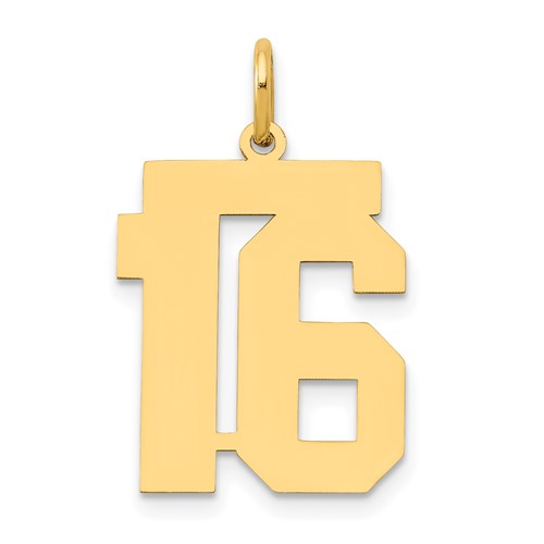 14K Yellow Gold Medium Polished Number 16 Charm