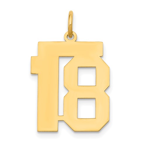 14K Yellow Gold Medium Polished Number 18 Charm