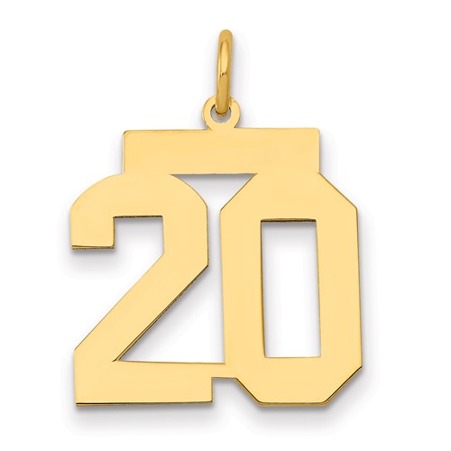 14K Yellow Gold Medium Polished Number 20 Charm
