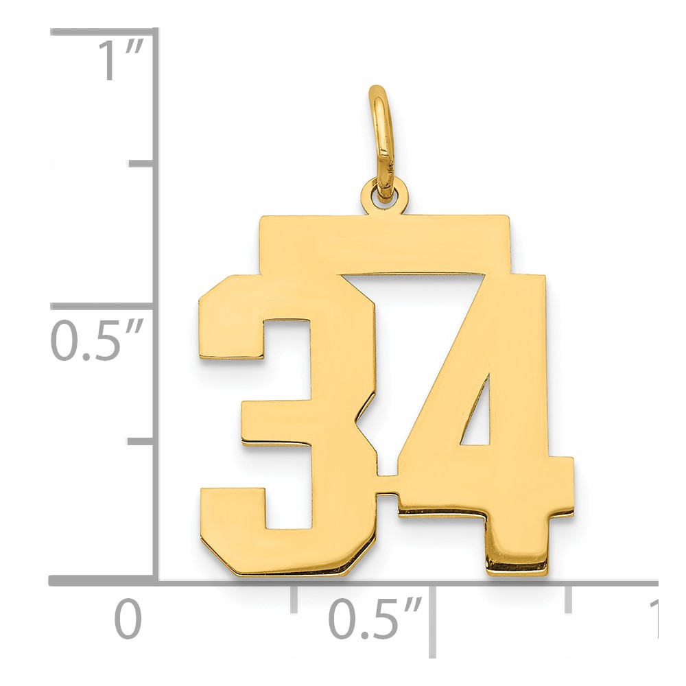 14k Medium Polished Number 34 Charm (LM34)