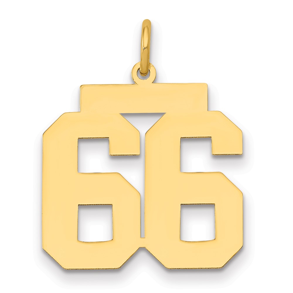 14K Yellow Gold Medium Polished Number 66 Charm
