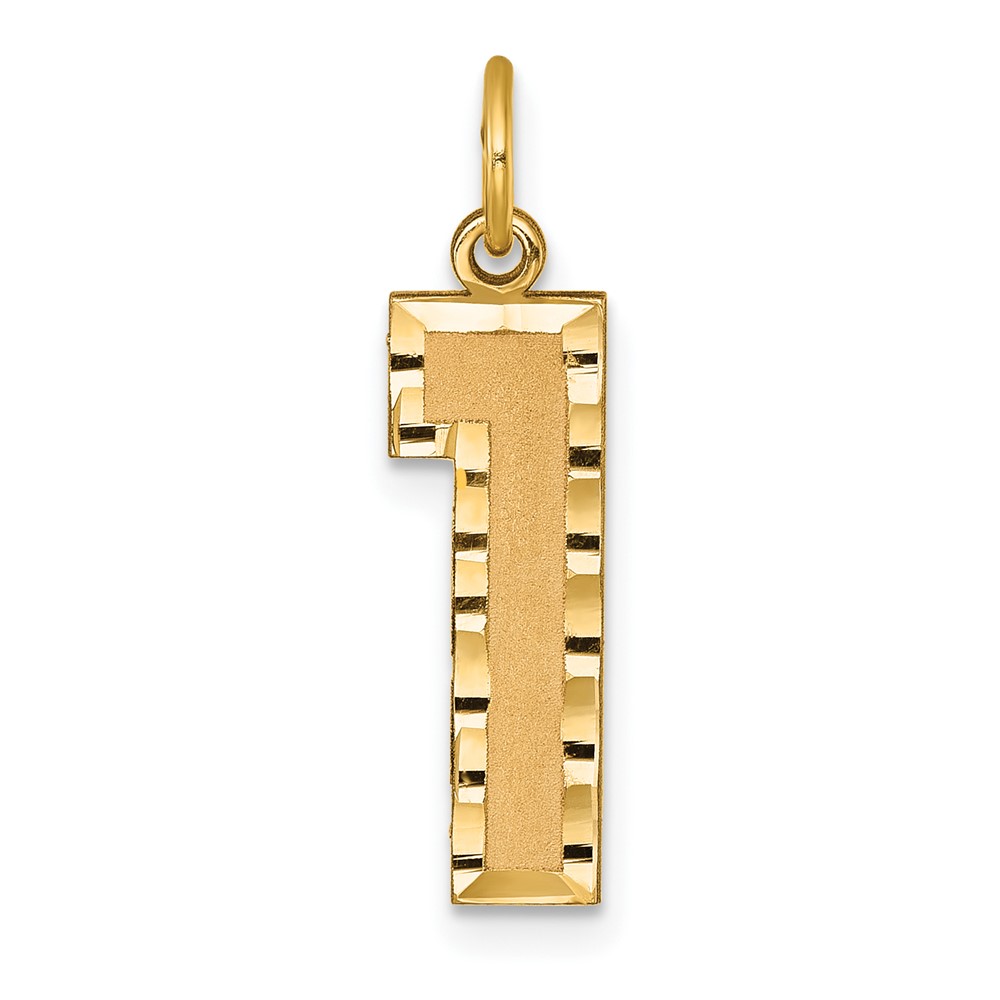 14K Yellow Gold Large Brushed Diamond-cut Number 1 Charm
