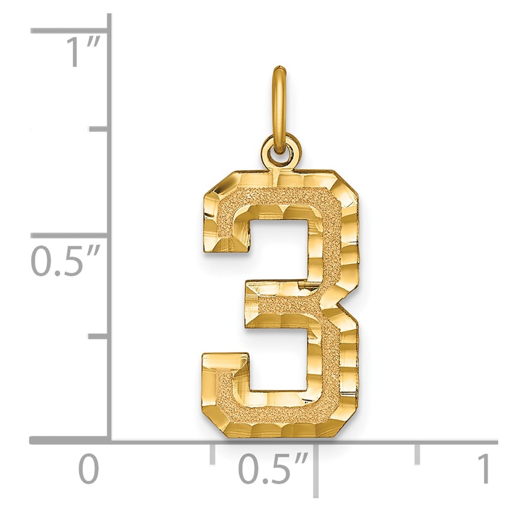 14k Large Brushed Diamond-cut Number 3 Charm (LN03)