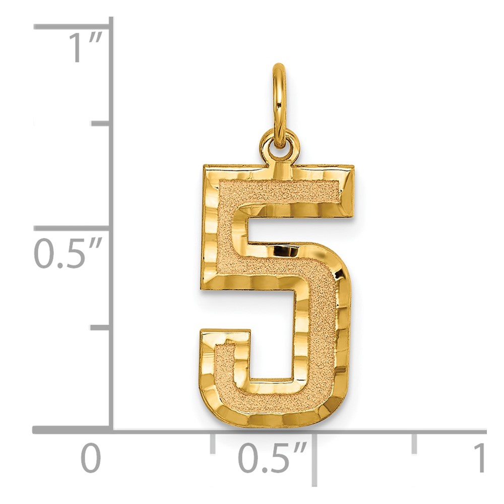 14k Large Brushed Diamond-cut Number 5 Charm (LN05)