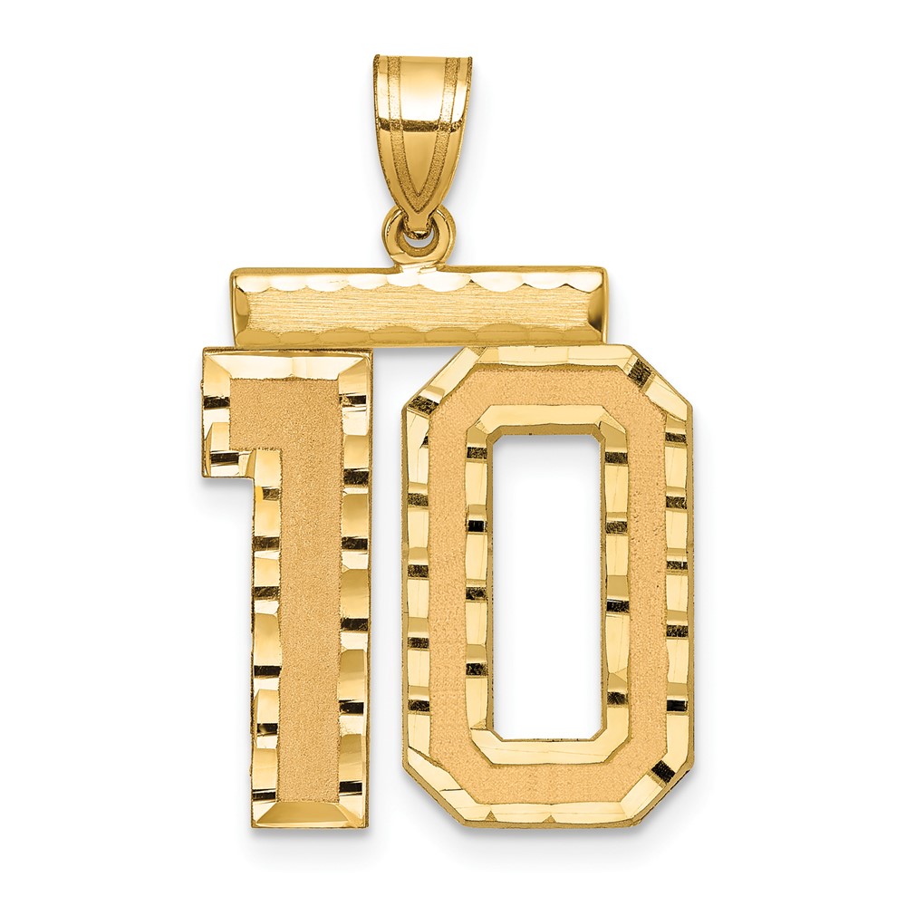 14K Yellow Gold Large Brushed Diamond-cut Number 10 Charm