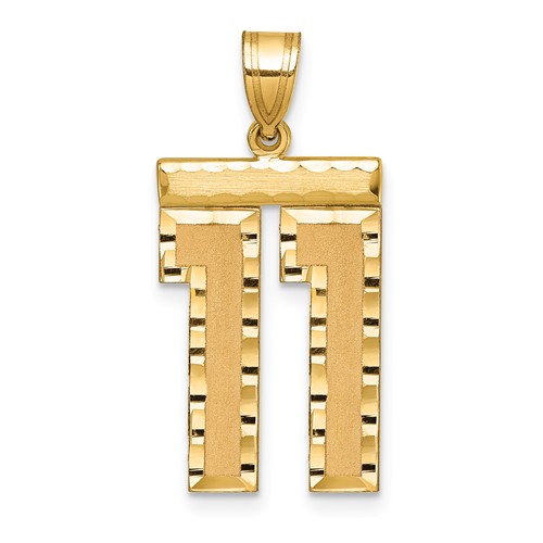 14K Yellow Gold Large Brushed Diamond-cut Number 11 Charm