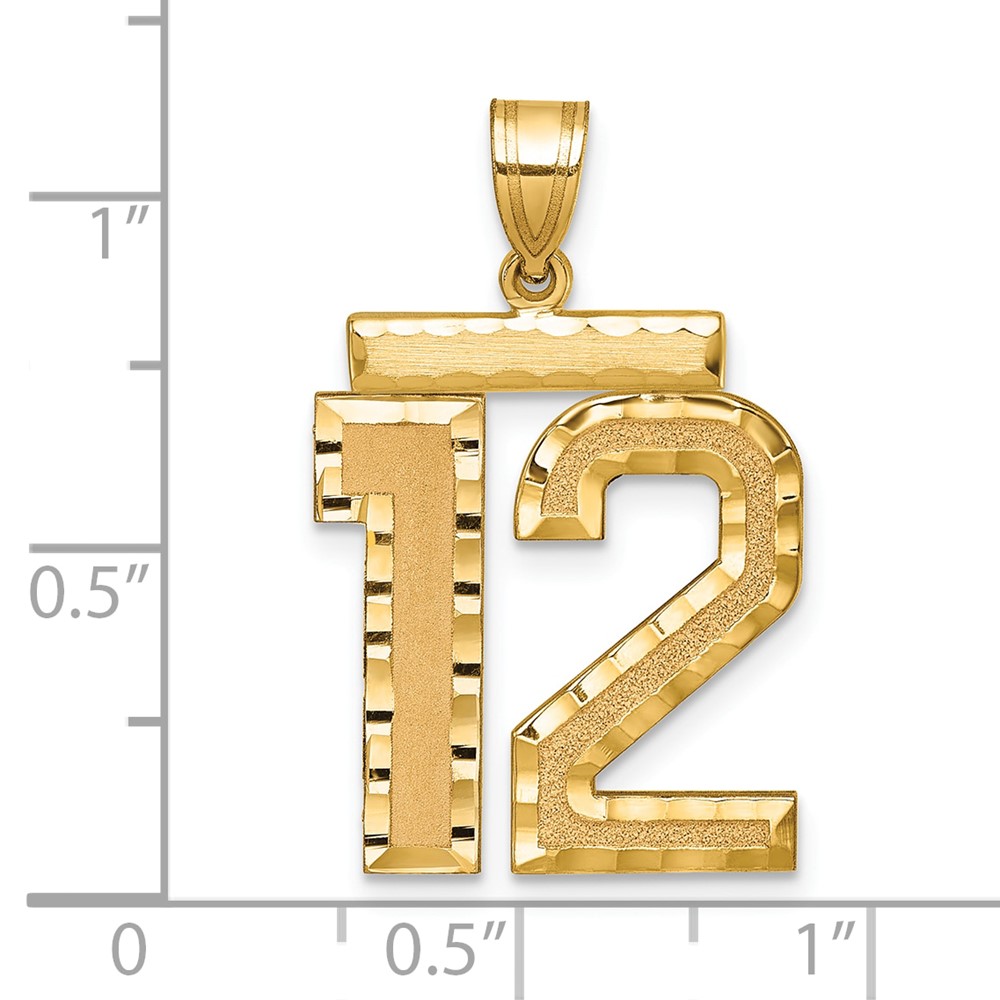 14k Large Brushed Diamond-cut Number 12 Charm (LN12)