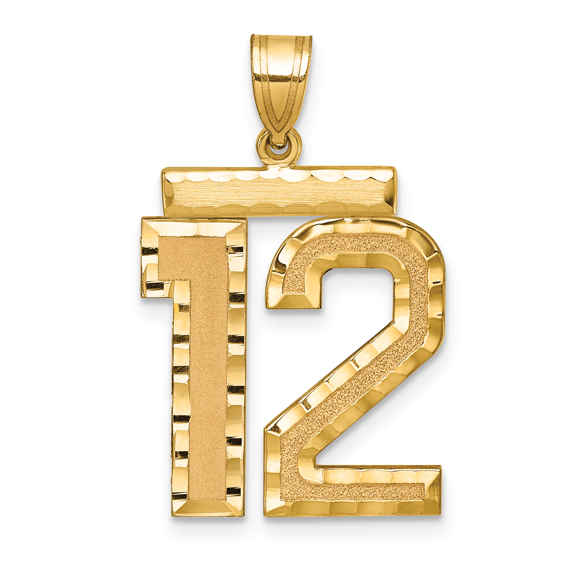 14k Large Brushed Diamond-cut Number 12 Charm (LN12)