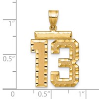 14K Yellow Gold Large Brushed Diamond-cut Number 13 Charm view 2