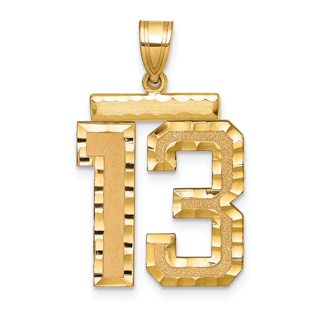 14K Yellow Gold Large Brushed Diamond-cut Number 13 Charm