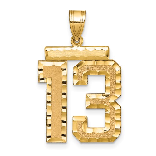 14K Yellow Gold Large Brushed Diamond-cut Number 13 Charm