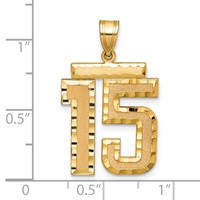 14K Yellow Gold Large Brushed Diamond-cut Number 15 Charm view 2