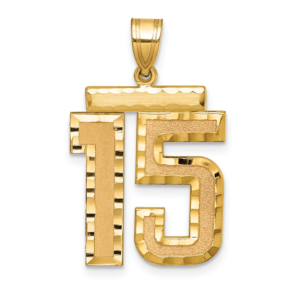 14K Yellow Gold Large Brushed Diamond-cut Number 15 Charm