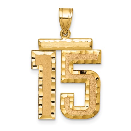 14K Yellow Gold Large Brushed Diamond-cut Number 15 Charm