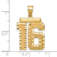 14K Yellow Gold Large Brushed Diamond-cut Number 16 Charm view 2
