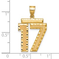 14K Yellow Gold Large Brushed Diamond-cut Number 17 Charm view 2