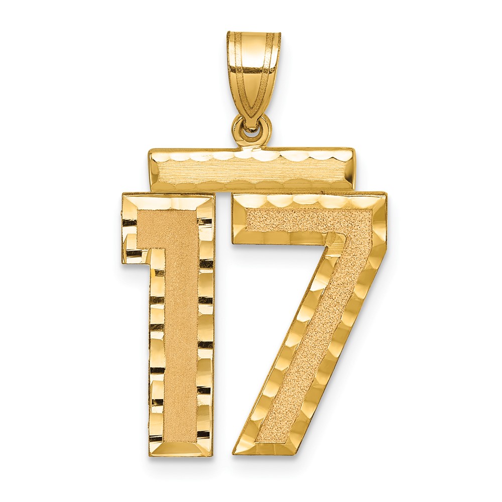 14K Yellow Gold Large Brushed Diamond-cut Number 17 Charm