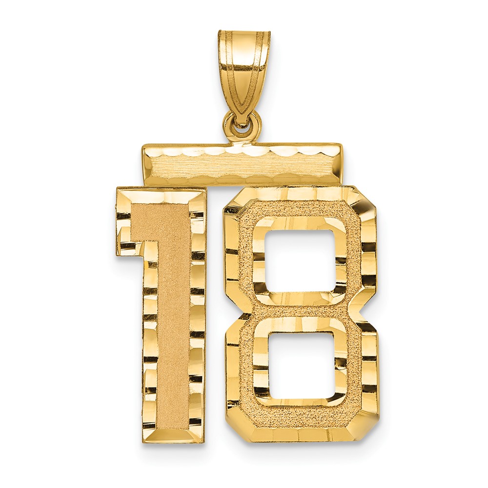 14K Yellow Gold Large Brushed Diamond-cut Number 18 Charm