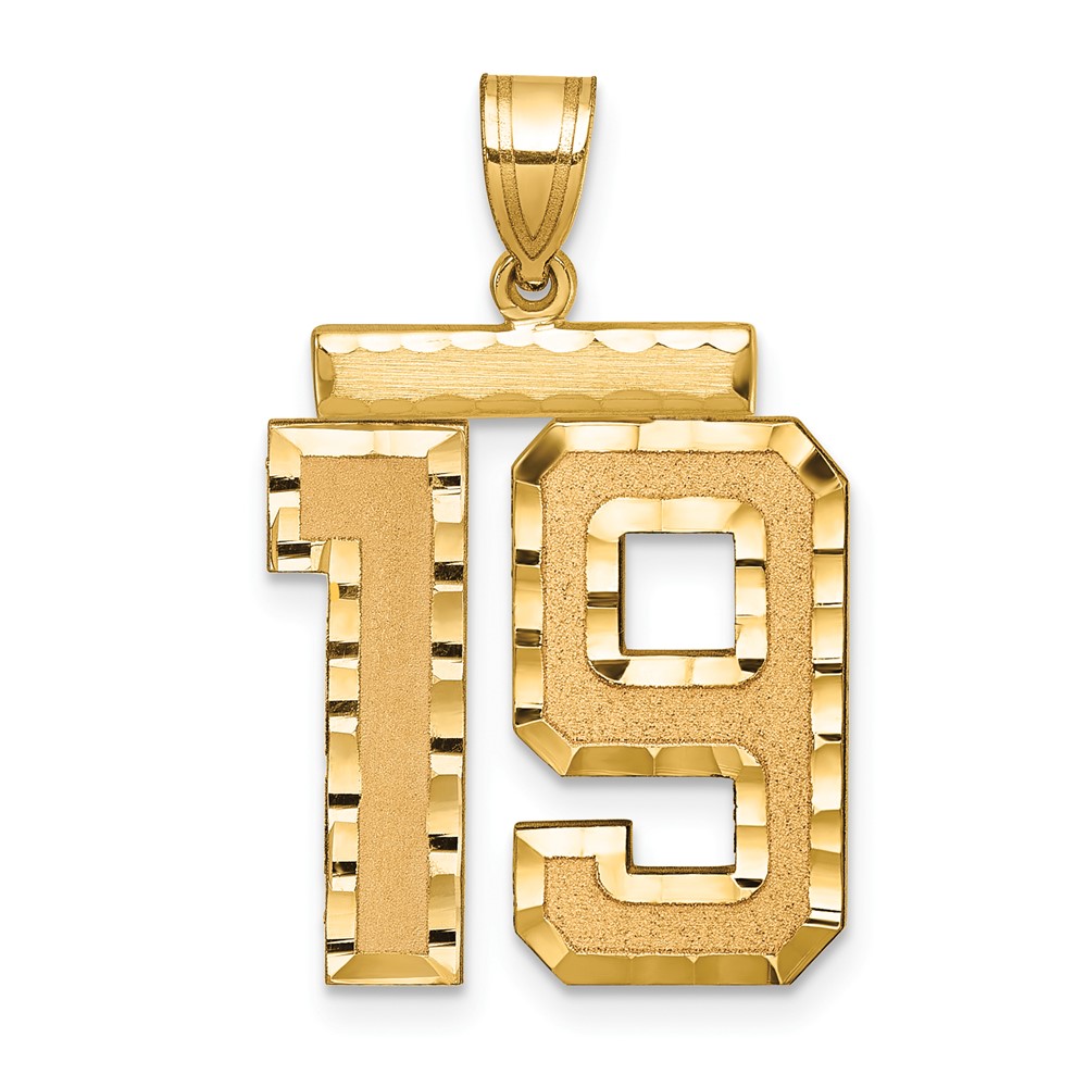 14K Yellow Gold Large Brushed Diamond-cut Number 19 Charm