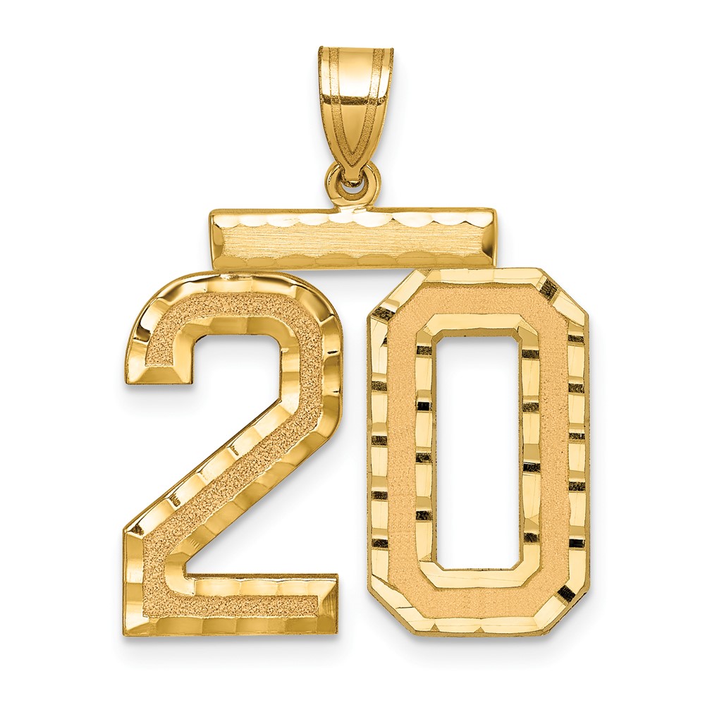 14K Yellow Gold Large Brushed Diamond-cut Number 20 Charm
