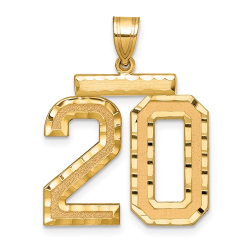 14K Yellow Gold Large Brushed Diamond-cut Number 20 Charm