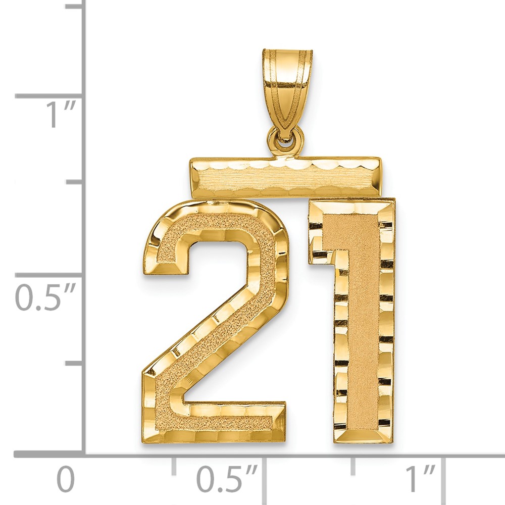 14k Large Brushed Diamond-cut Number 21 Charm (LN21)