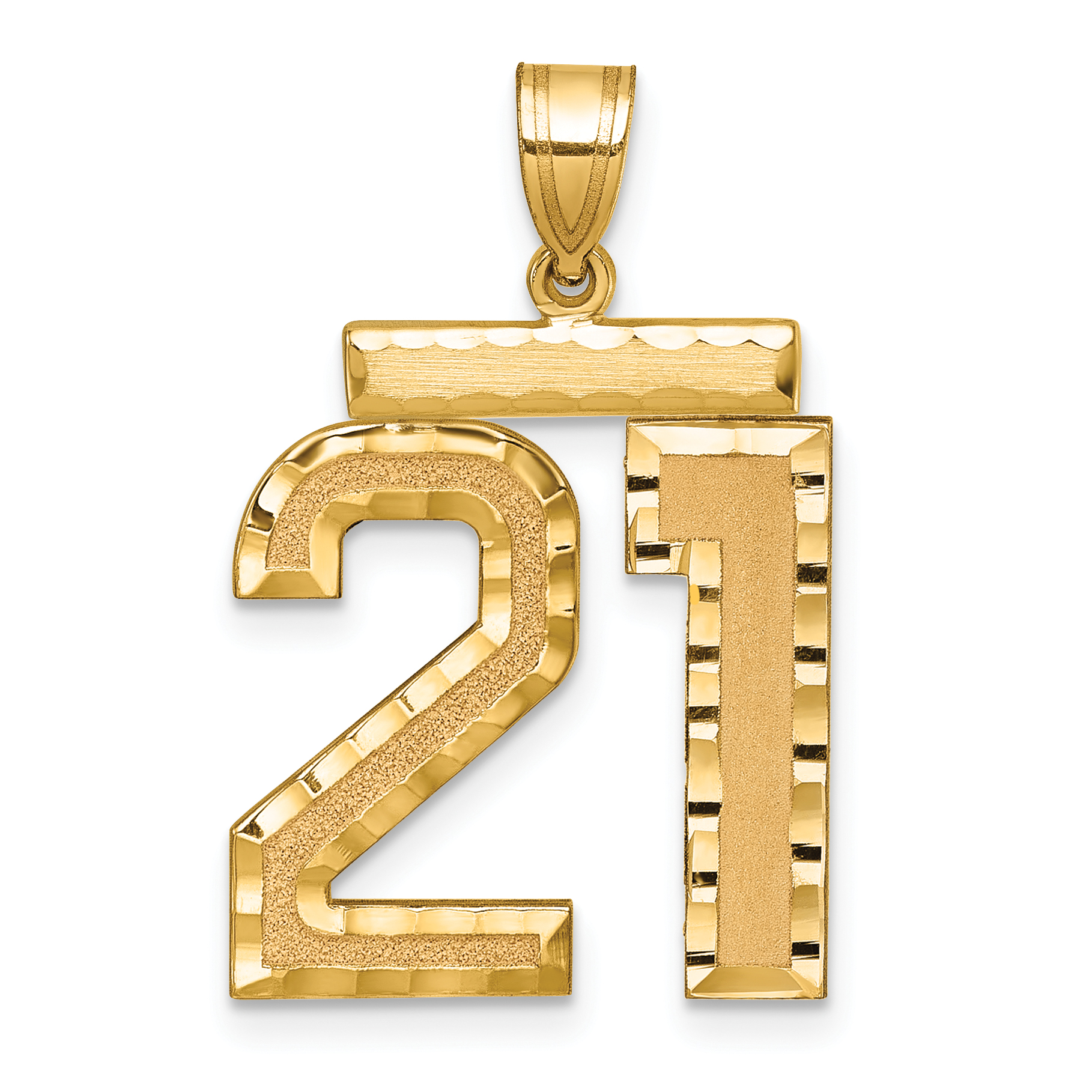14k Large Brushed Diamond-cut Number 21 Charm (LN21)