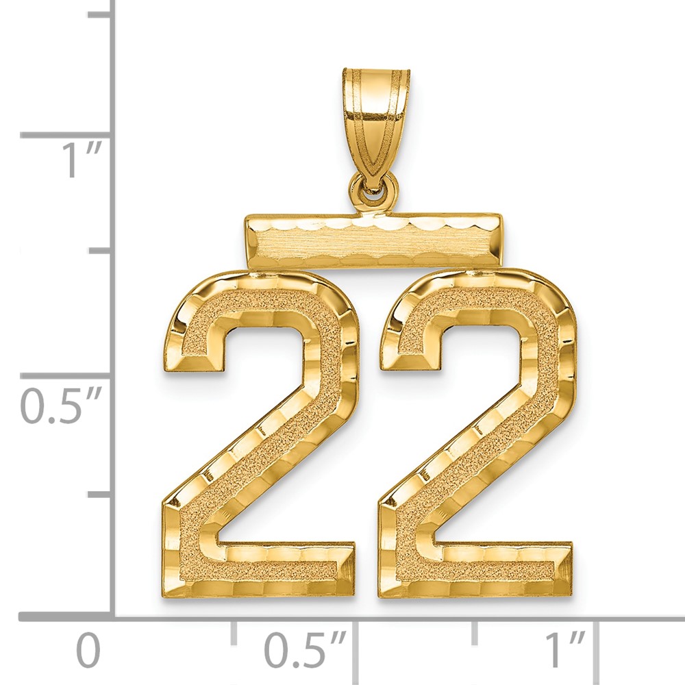 14k Large Brushed Diamond-cut Number 22 Charm (LN22)