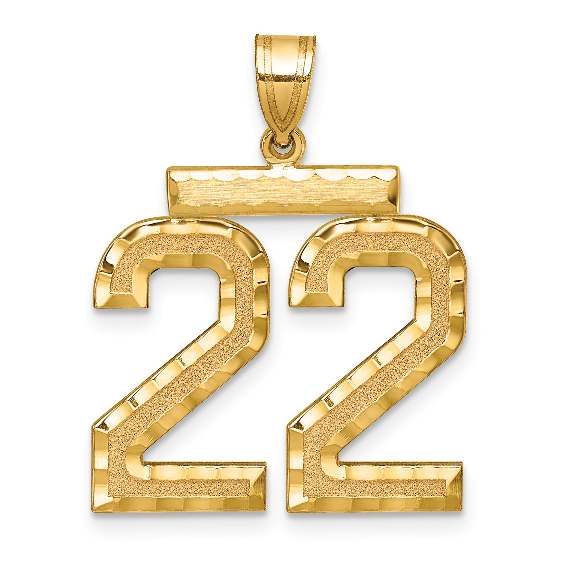 14k Large Brushed Diamond-cut Number 22 Charm (LN22)