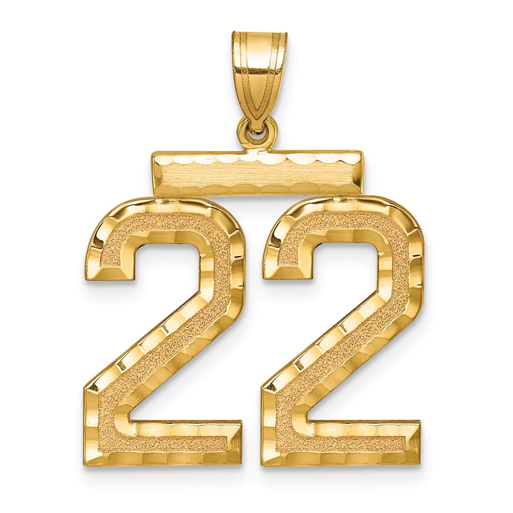14k Large Brushed Diamond-cut Number 22 Charm (LN22)