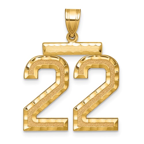 14K Yellow Gold Large Brushed Diamond-cut Number 22 Charm