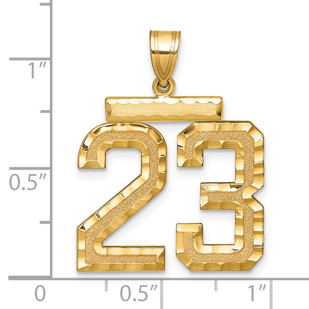 14k Large Brushed Diamond-cut Number 23 Charm (LN23)