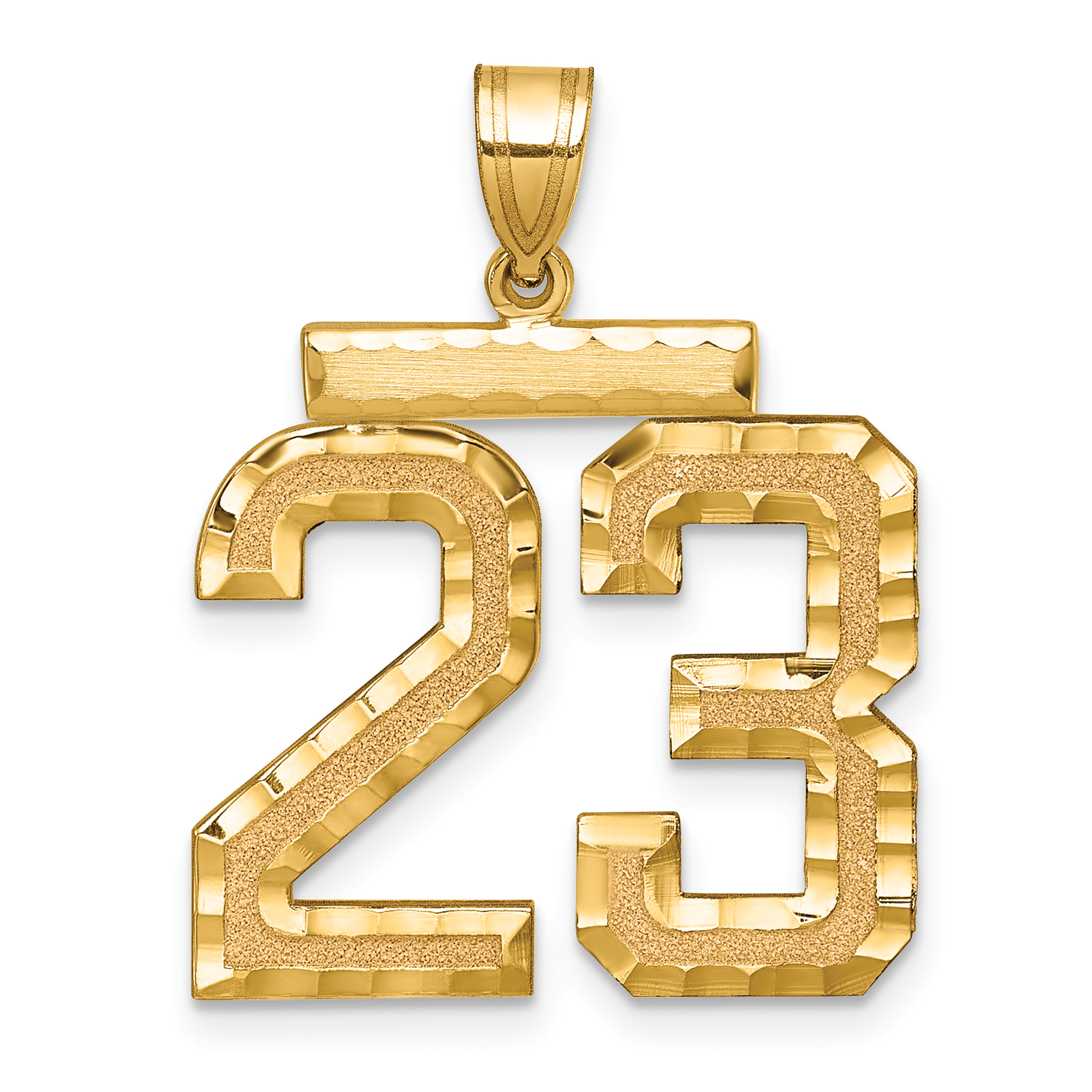 14k Large Brushed Diamond-cut Number 23 Charm (LN23)
