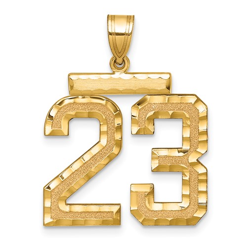 14K Yellow Gold Large Brushed Diamond-cut Number 23 Charm
