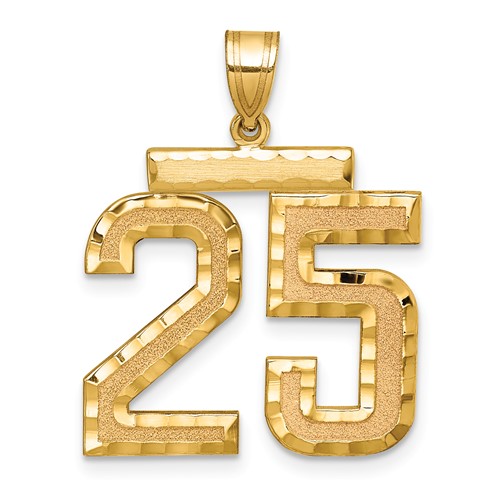 14K Yellow Gold Large Brushed Diamond-cut Number 25 Charm