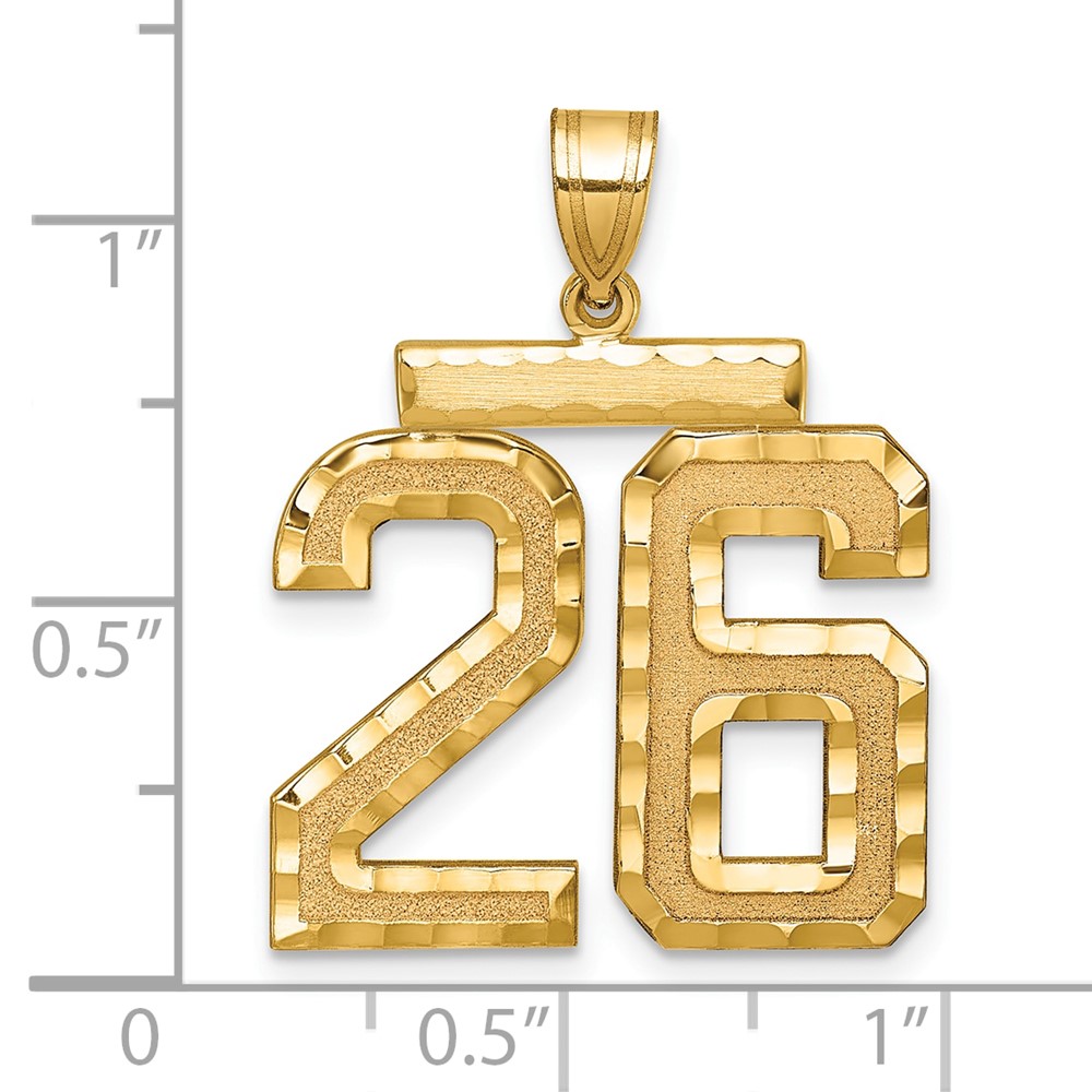 14k Large Brushed Diamond-cut Number 26 Charm (LN26)