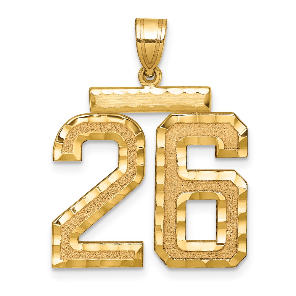 14k Large Brushed Diamond-cut Number 26 Charm (LN26)